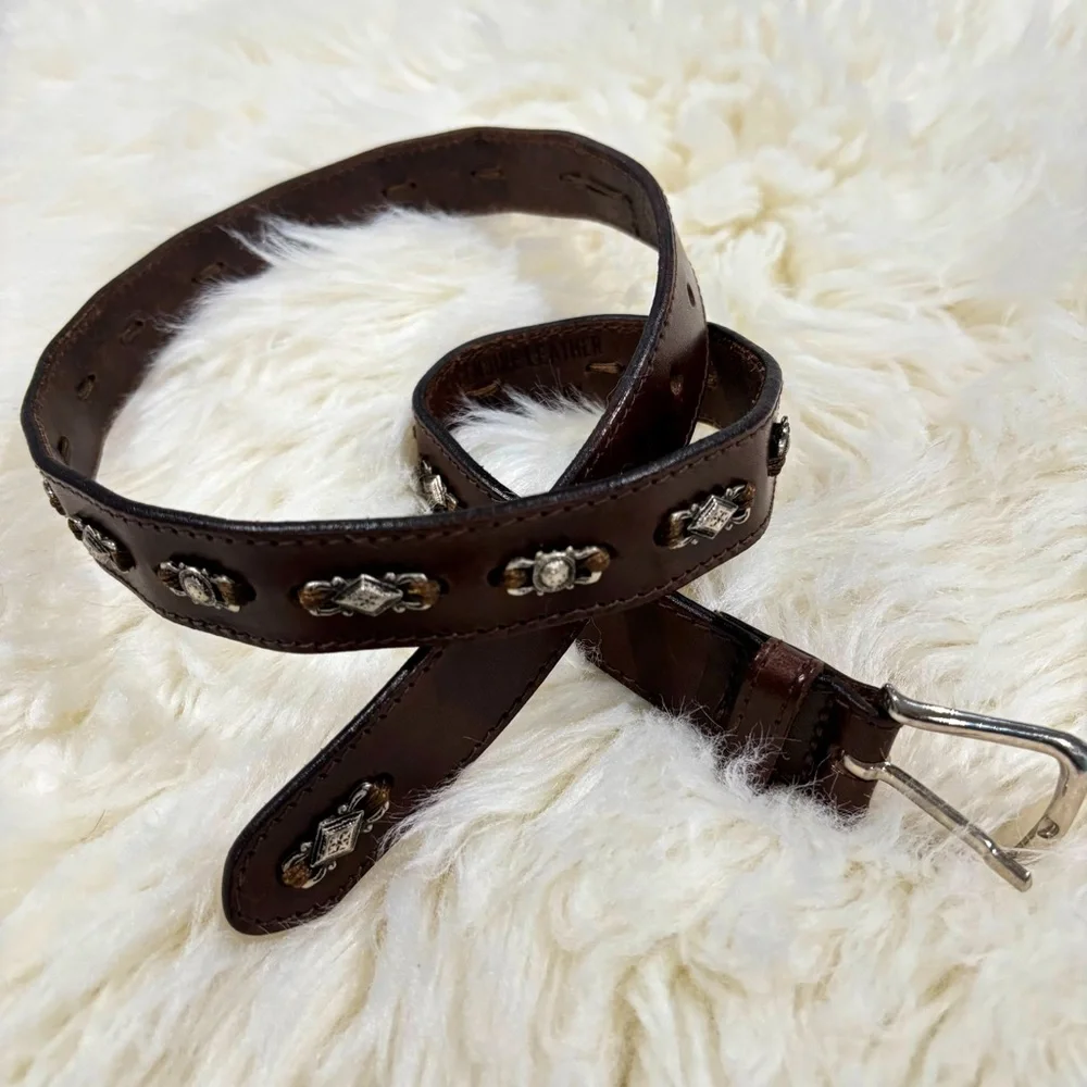 Abercrombie Dark Brown Embellished Leather Waist Belt Leather